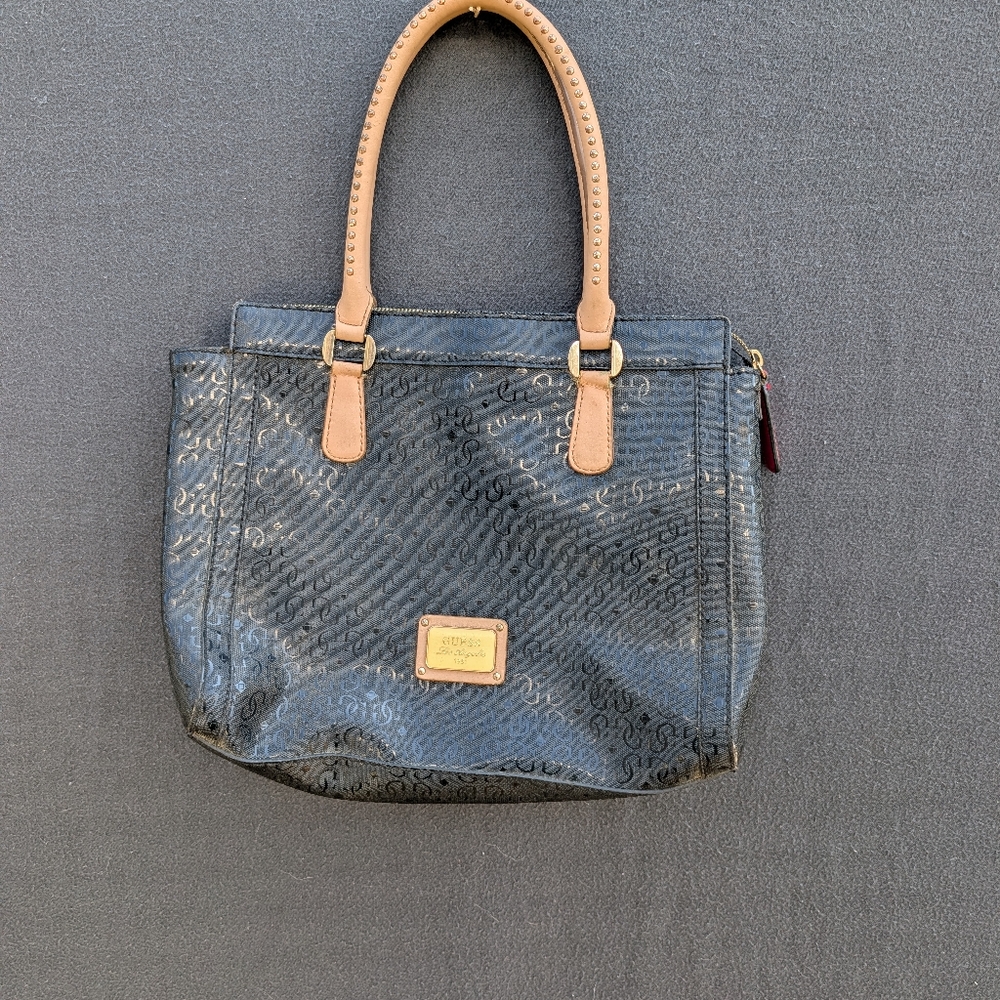 Guess Los Angeles 1981 black  handbag studded handles zebra